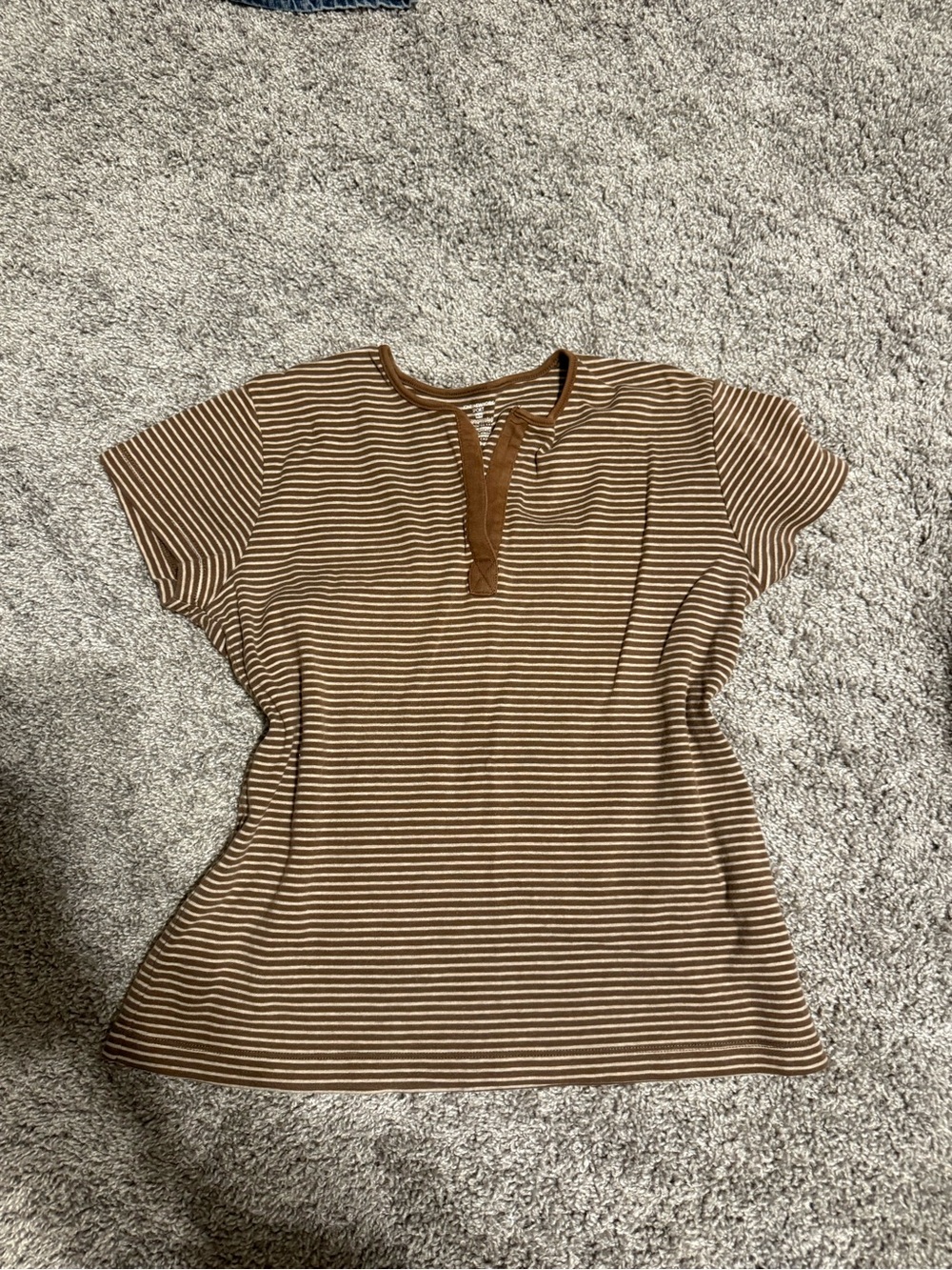 Brown Striped Short Sleeve Top